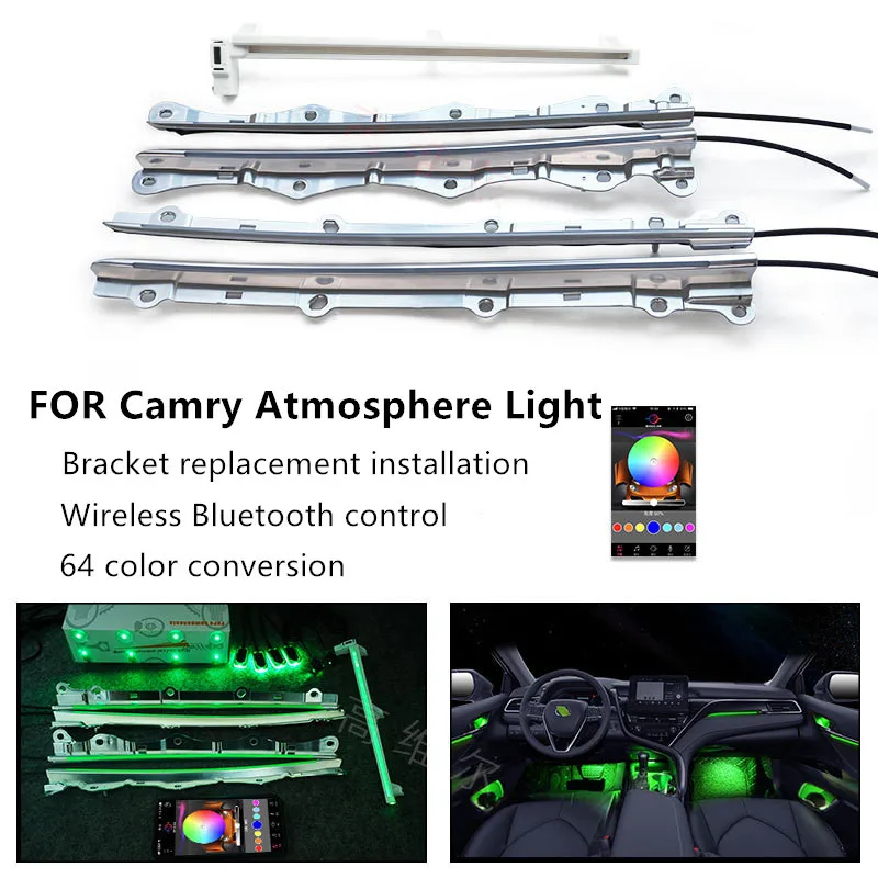 

For Toyota Camry 8 Generation 2019 -2021 Ambient Light Decorative Atmosphere Lamp Fiber Style 64 Color By APP Control 19 in 1