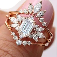 mifeiya 3pcssets hot sale clear crystal rhinestone wedding ring for women water drop flowers aaa zircon geoemtric jewelry