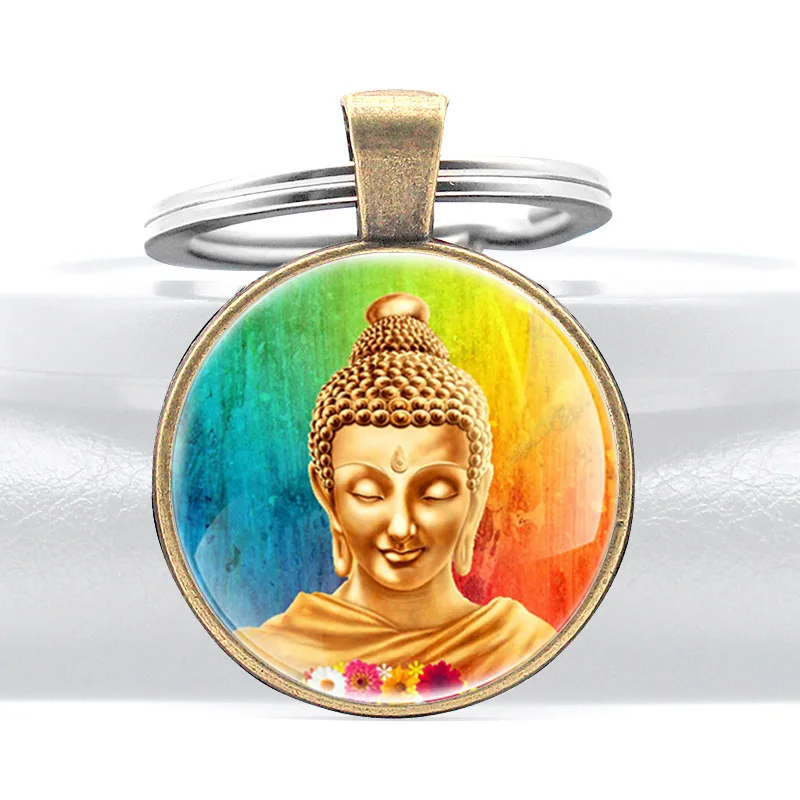 Золотой цвет статуя Святого Будды стеклянная купольная подвеска брелок