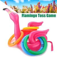 portable inflatable flamingo head hat with 4pcs toss rings water game for family party pink pvc material pools fun toys