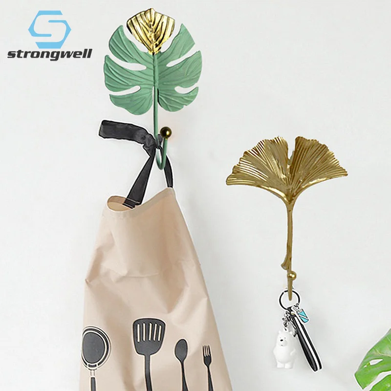 Strongwell Nordic Green Gold Single Leaf Hanging Coat Hook креативный Настенный мини крючок для ключей