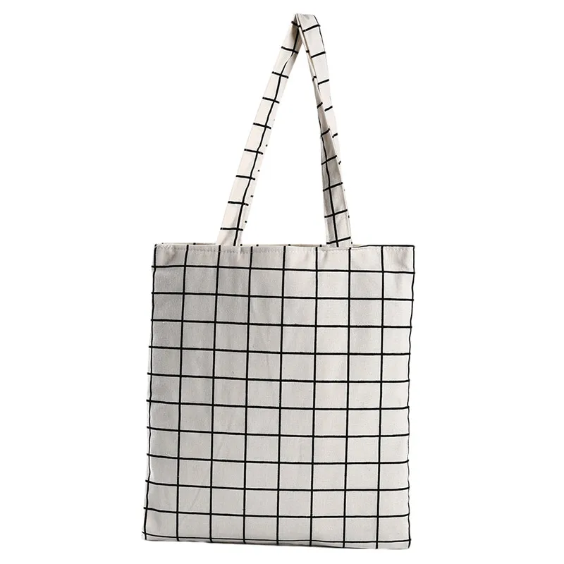 

2021 Fashion Durable Women Student Cotton Linen Single Shoulder Bag Shopping Tote Check Plaid Female Flax Canvas Shopping Bags