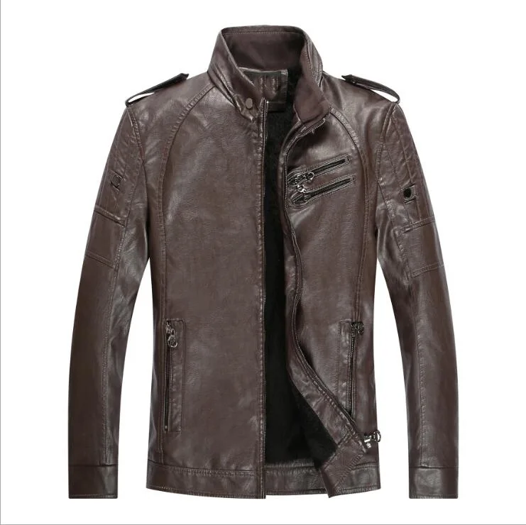 Куртка мужская из искусственной кожи повседневная утепленная байкерская куртка