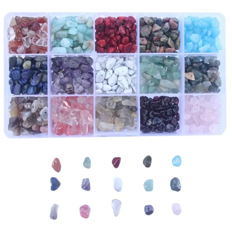 

15 Color Assorted Gemstone Beads Irregular Shaped Natural Chips Kits for DIY Crafts Bracelets Necklaces Pendant Jewelry Box