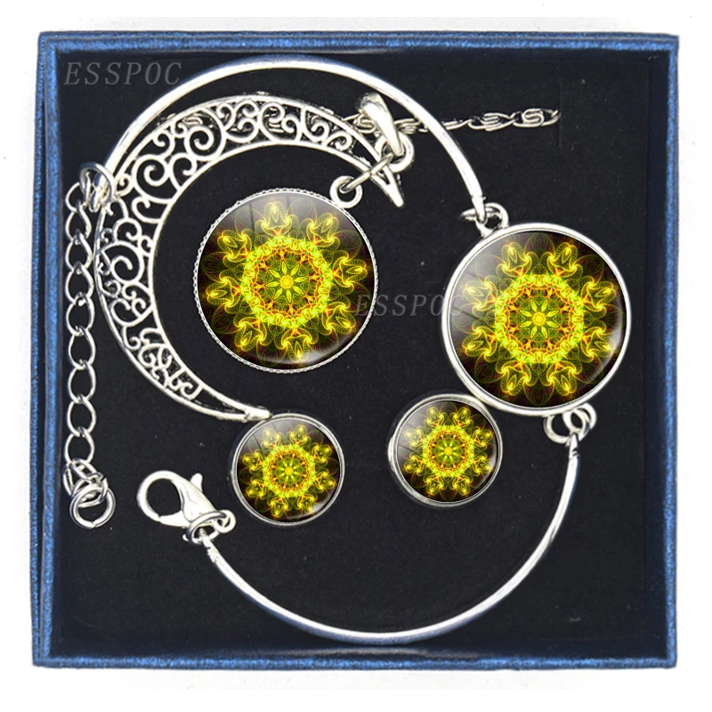 Набор ювелирных изделий с подвеской в виде цветка мандалы изящное ажурное