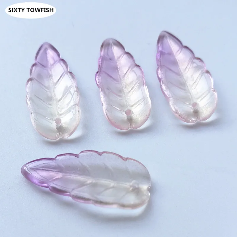 

20 Pieces/lot 10x23mm Gradient Purple Czech Glass Beads Leaf-shaped With Hole Bead Jewelry For Handmade Pendant DIY Accessories