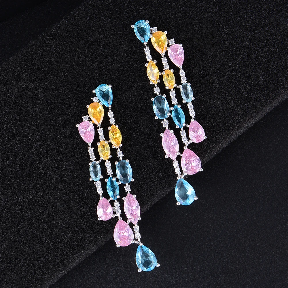 

LARRAURI Trendy Geometric AAA Crystal Cubic Zirconia Pave Women Wedding Bridal Party Engagement Drop Earrings Jewelry Earrings