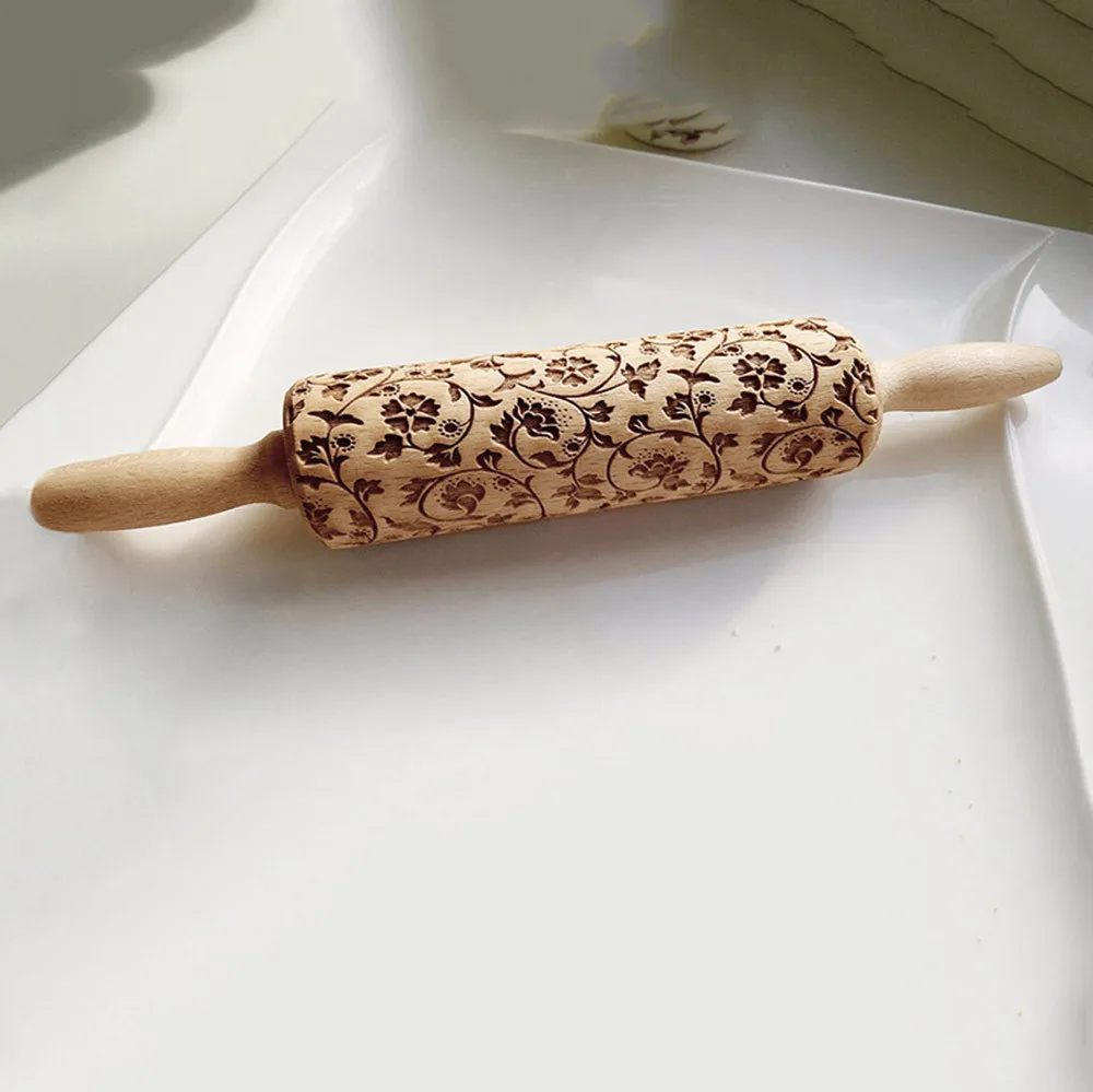 

Christmas Rolling Pin Wooden Christmas Engraved Carved Embossing Rolling Pin Dough Stick Baking Cookies Noodle Kitchen Tools