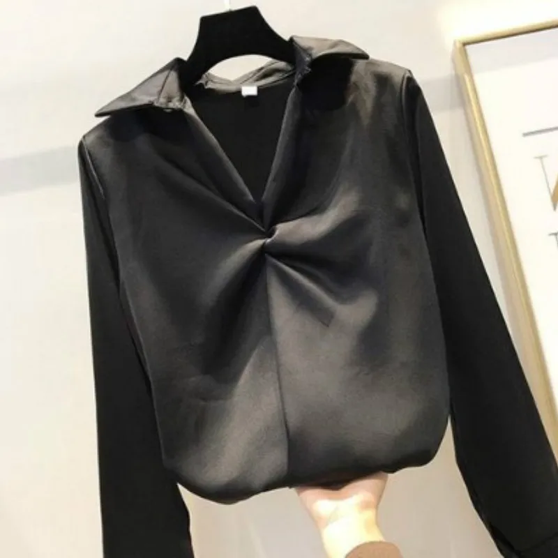 Новинка 2020 женская модная блузка из атласа с длинным рукавом винтажная Женская