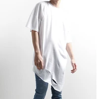 korean mens fashion trend irregular asymmetrical broken hole loose matching round neck short sleeves large size half sleeves