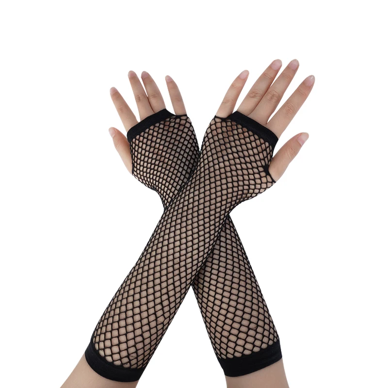 

2021 стильные длинные черные ажурные перчатки женские перчатки без пальцев для девушек танцевальный готический костюм в стиле панк-рок