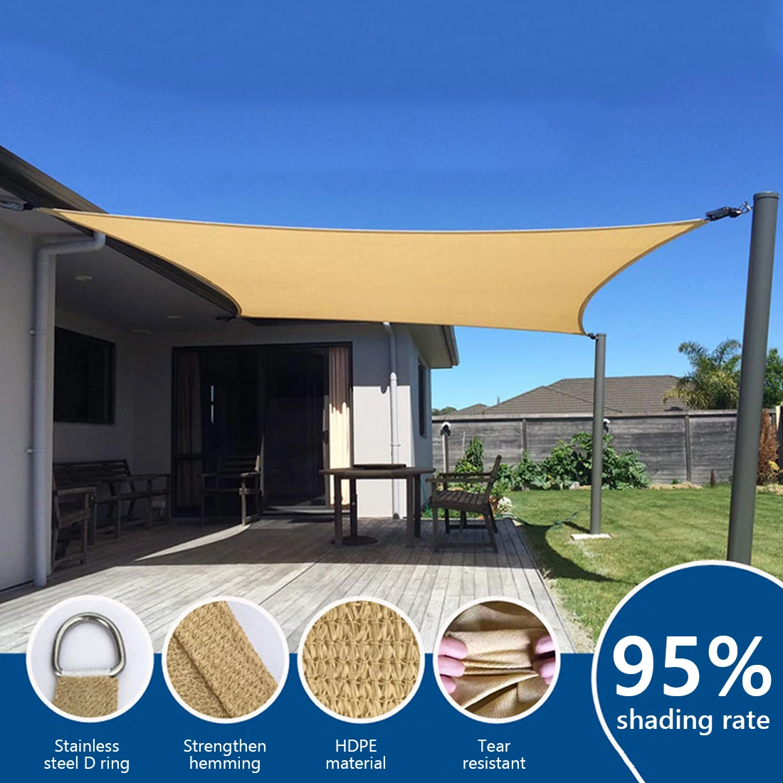 HDPE Anti-UV Waterproof Sun Shelter Sunshade Protection Outdoor Canopy Garden Patio Pool Shade Sail Awning Camping Picnic Tent | Дом и сад