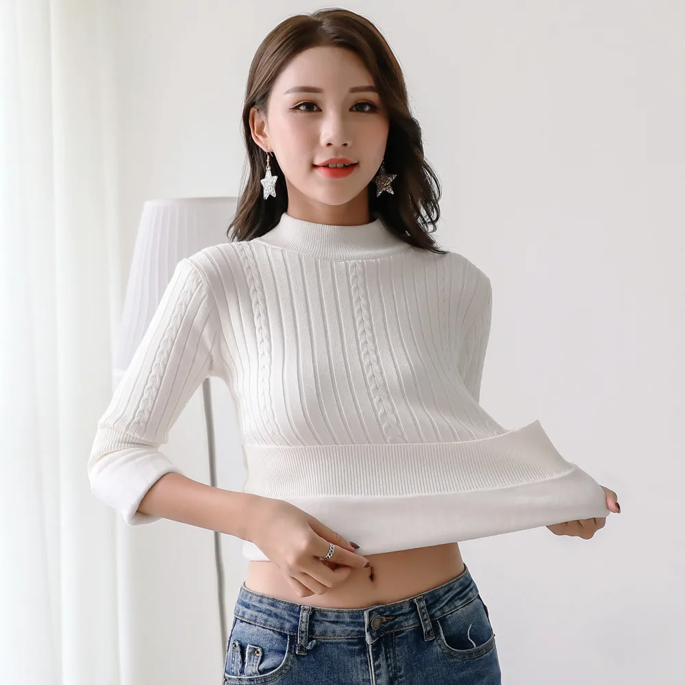 

2020 Women Candy Color Sweater Winter Warm Thicken Sweaters Elastic Fleeces Knitted Pullovers Plus Size Solid Slim Jumper W071