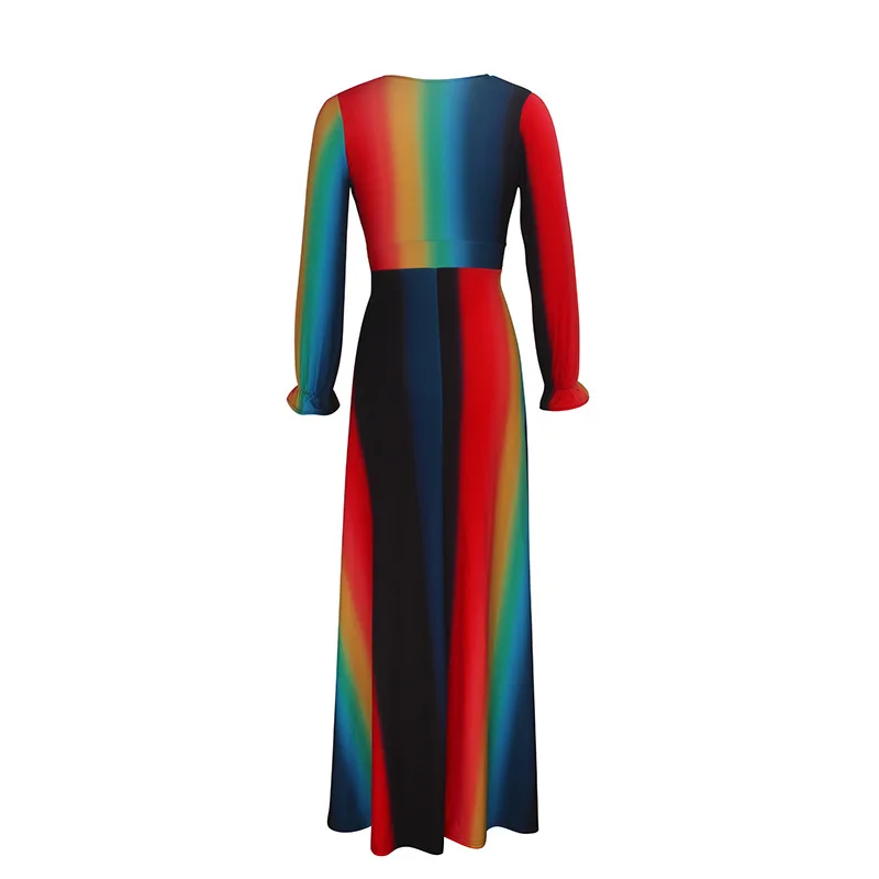 Женское винтажное платье макси с длинным рукавом и V образным вырезом|Женские