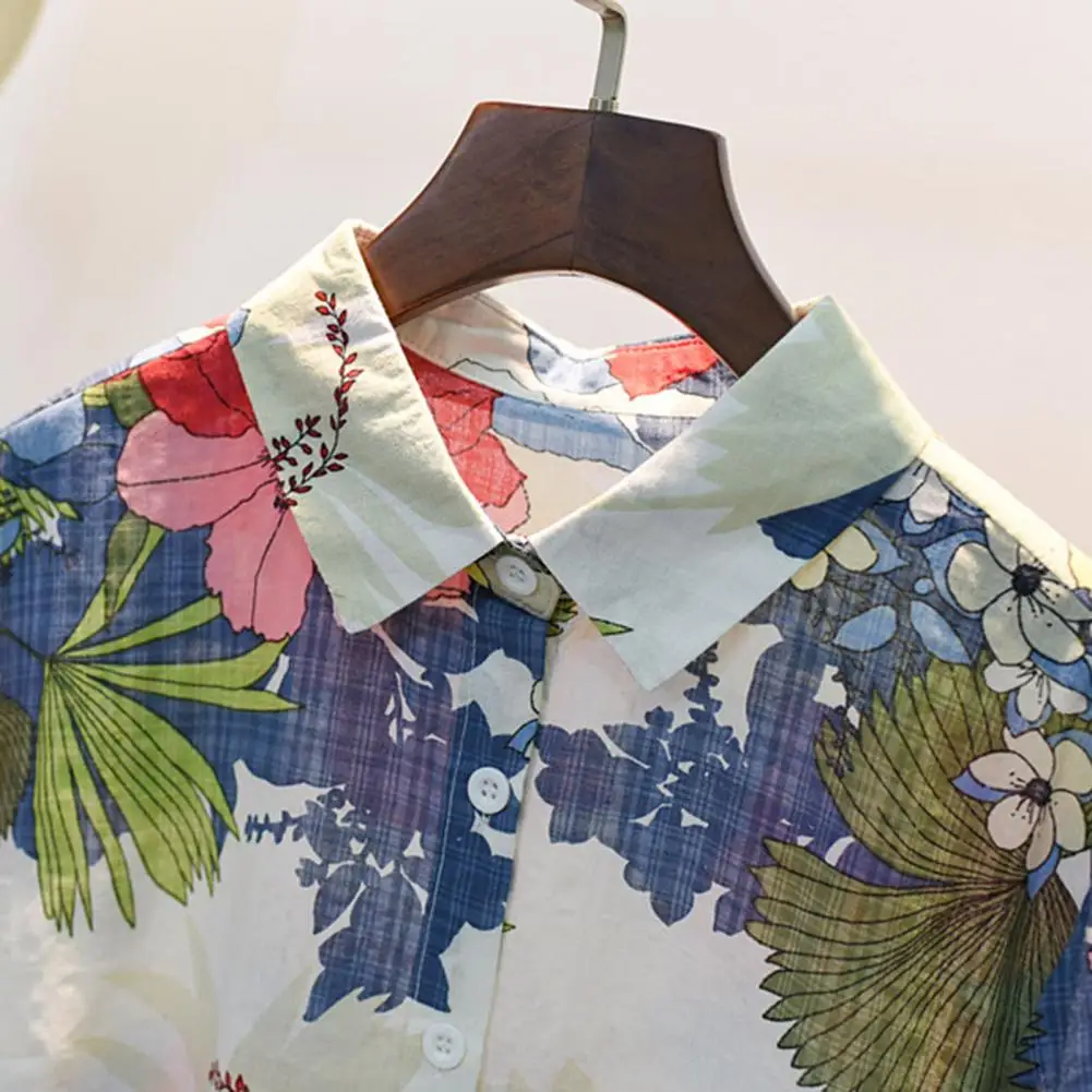 

Fashion Women Long Sleeve Single-breasted Shirt Floral Print Chiffon Blouse Top