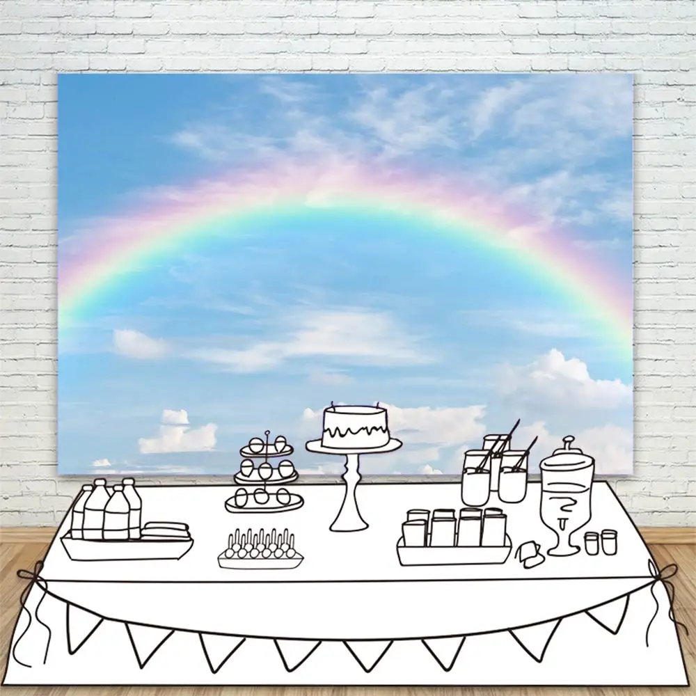 

Blue Sky Rainbow Newborn Photo Background Children Birthday Backdrop for Photo Studio