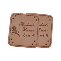handmade forever love leather labels for clothing hand made pu patch with rose for clothes backpack handmade label for gift