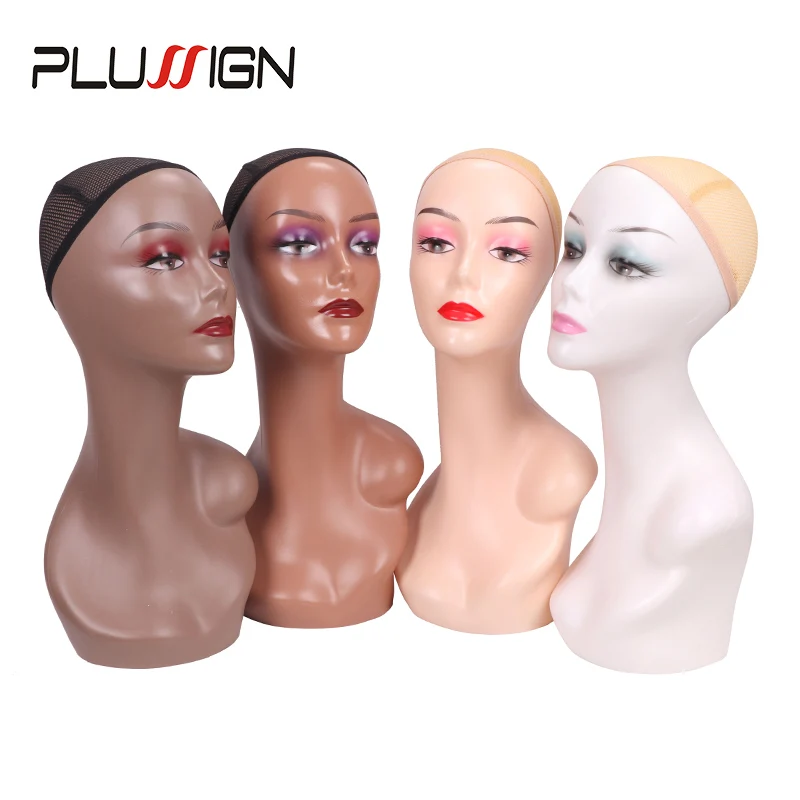 Plussign-Cabeza de maniquí para exhibición de peluca, soporte para el pelo, color marrón, bonito, envío gratis, 6 unids/caja, venta al por mayor