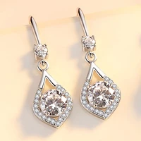 trendy long geometric shiny aaa cz rhinestone dangle earrings inlaid blue white round crystal for women party jewelry