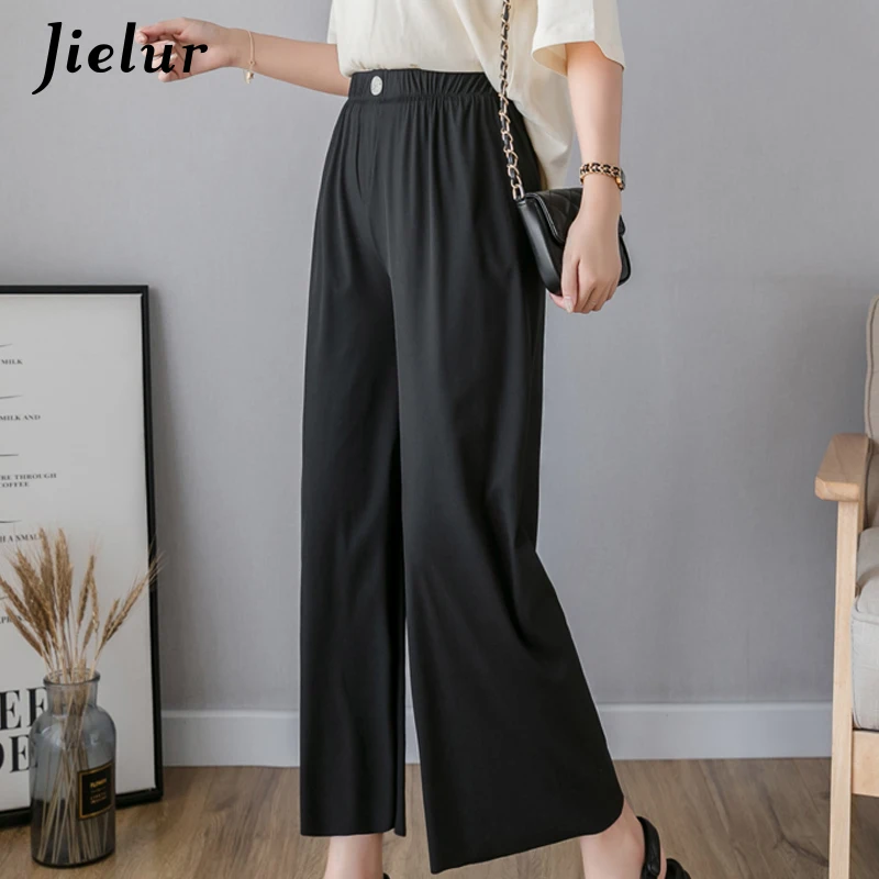 Jielur Elastic Wide Leg Pants Women Summer Loose Casual Solid Color Ladies Straight Slim Trousers Harajuku Korean Pantalon Mujer | Женская