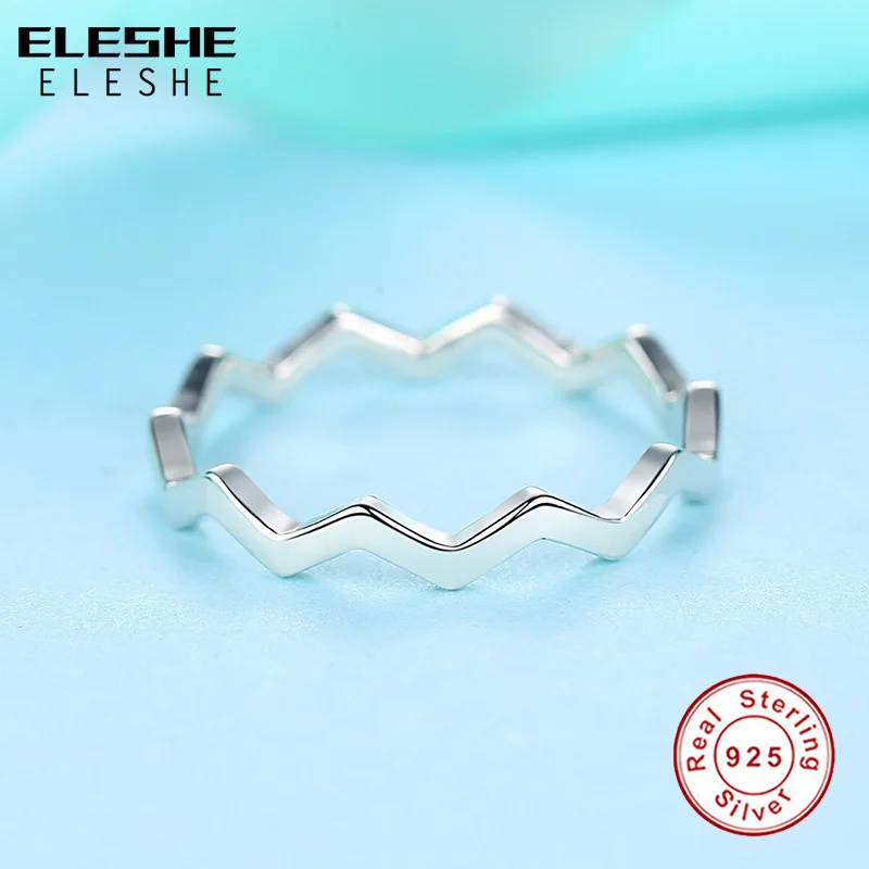 ELESHE Authentic 925 Sterling Silver Ring Female Simple Geometric Wave Rings for Women Girls Wedding Engagement Fashion Jewelry | Украшения