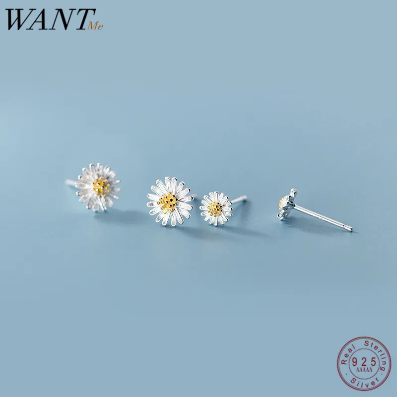 Женские серьги гвоздики из серебра 100% пробы с маргариткой|Серьги-гвоздики| |