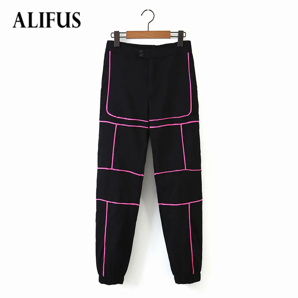 

Alifus Za2020 women's pants new fashion casual tooling style reflective design stitching cotton tooling trousers
