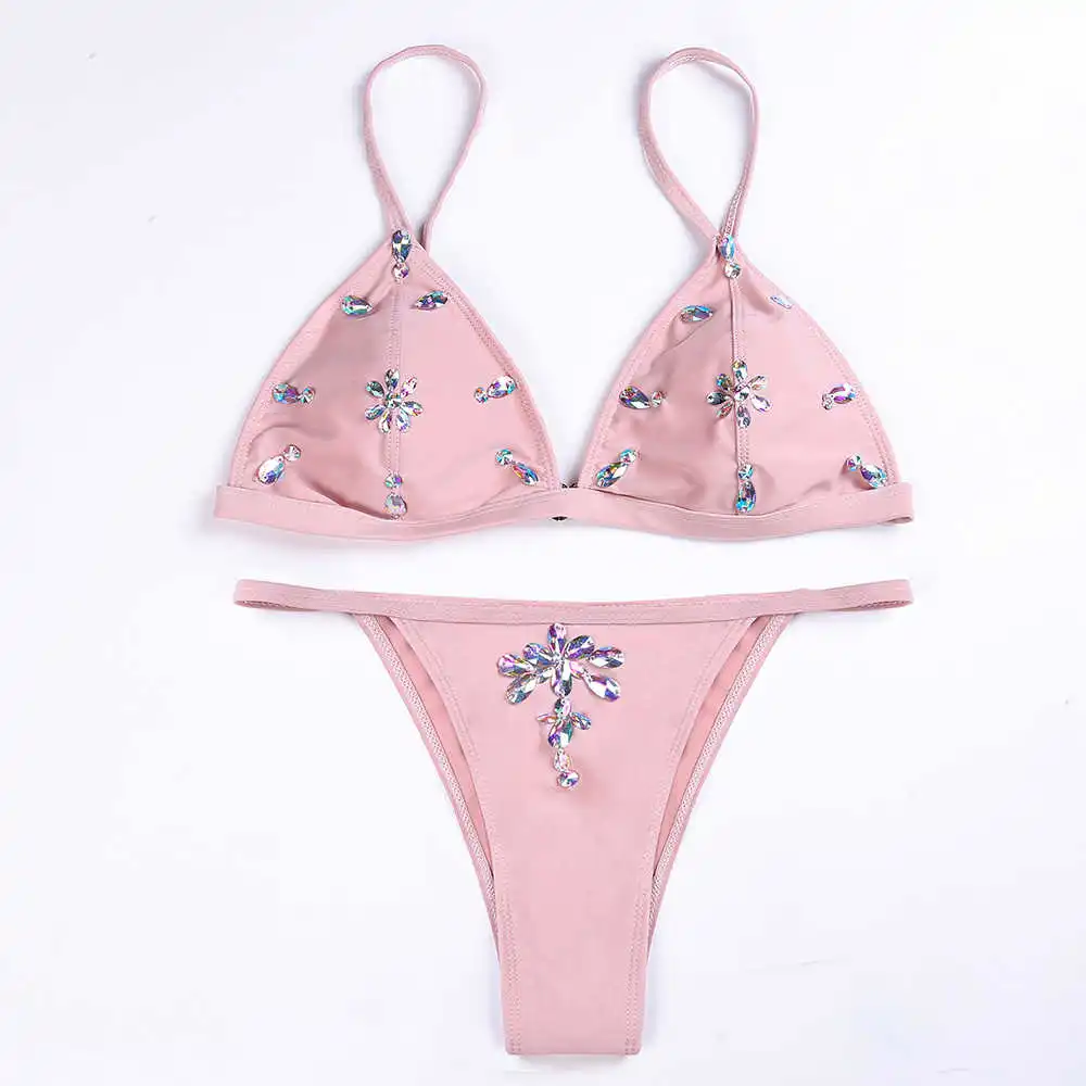 

The new women's swimsuit manually set auger pure color crystal diamond high-end bikini swimsuit fission