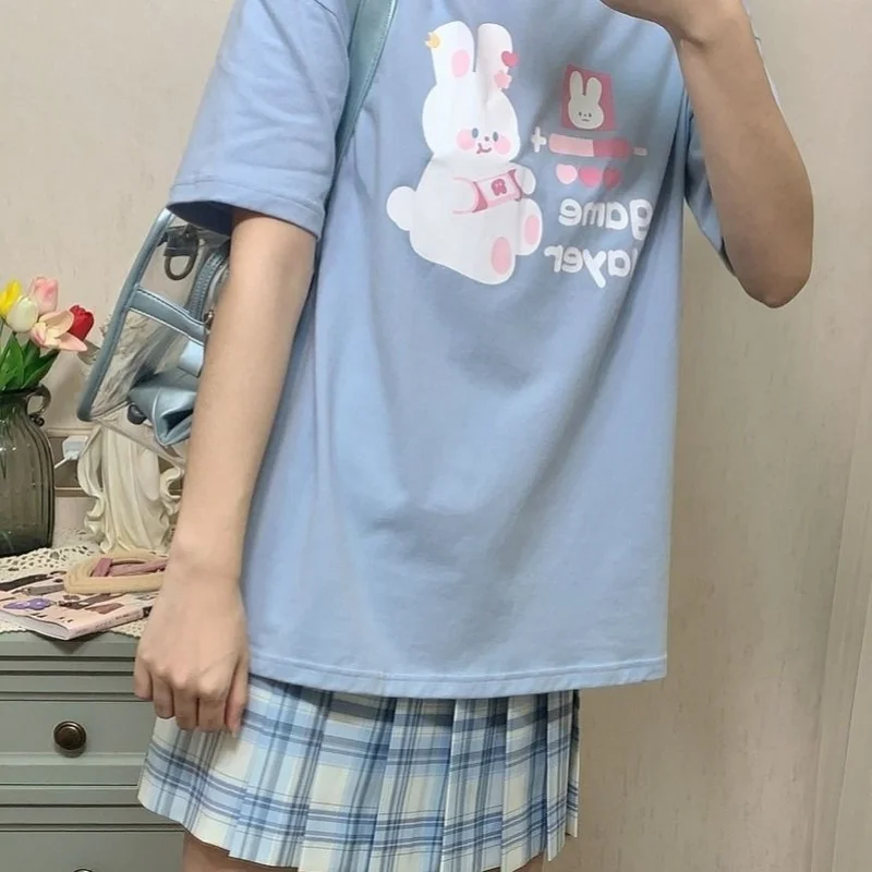 

2021 Summer Graphic T Shirts Women Alt Clothes Aesthetic Kawaii Rabbit Print Top Mujer MINGLIUSILI Lovely Cartoon Tee Shirt