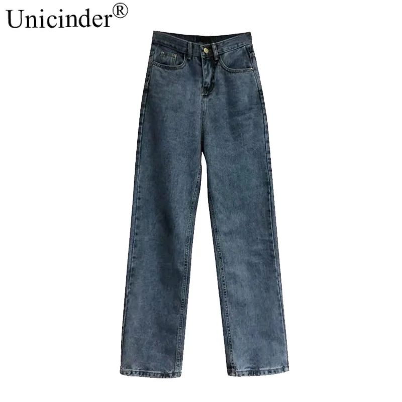 

Unicinder 2021 Spring Blue Straight Jeans New Female High Waist Loose Show High Thin Joker Nine Points Wide-legged Pant