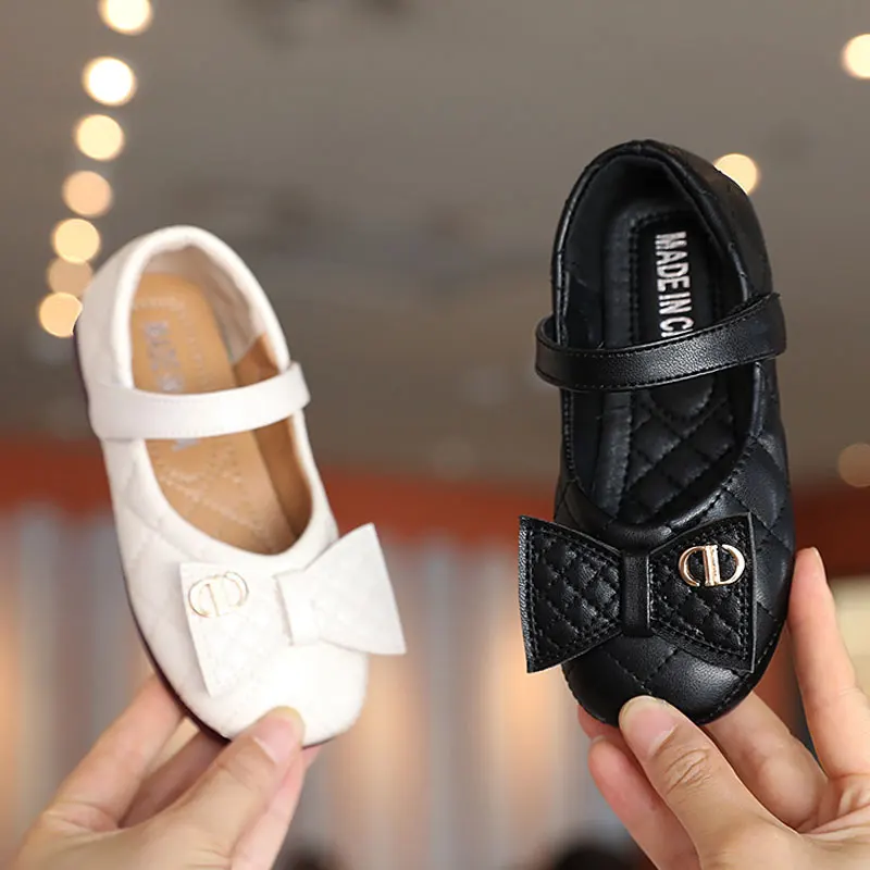 

Детские кожаные туфли с бантом, черные повседневные туфли с круглым носком для девочек, Туфли Мэри Джейн на плоской подошве, осень 2021, Нескол...