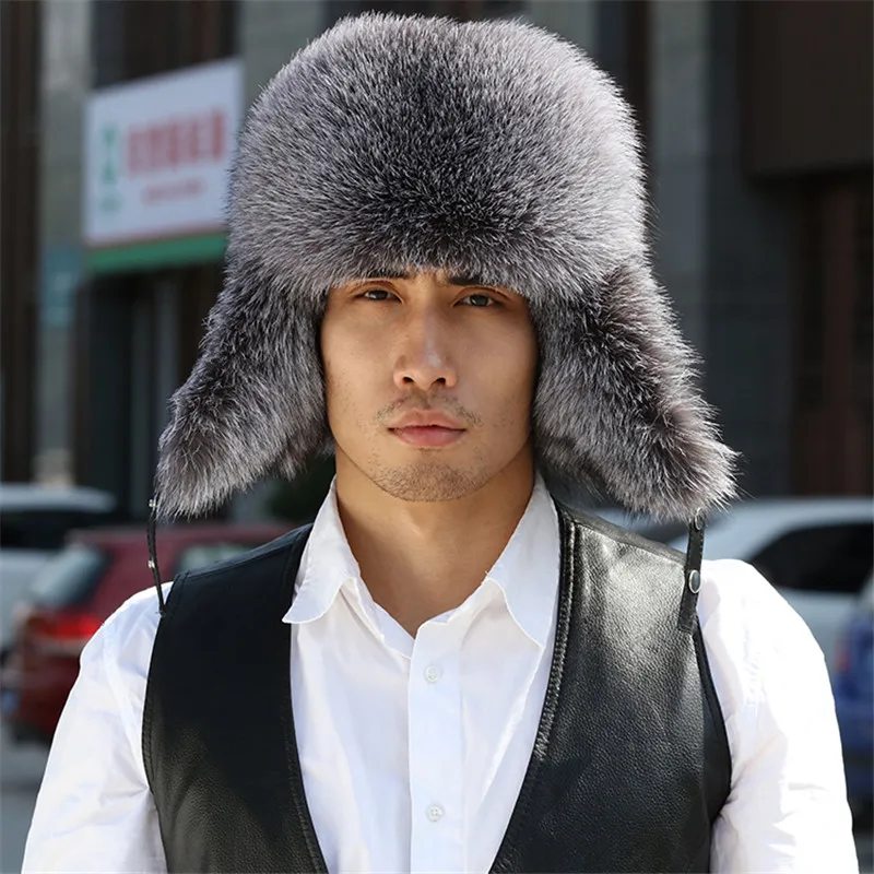 Шапка из лисьего меха мужская шапка для среднего и пожилого возраста теплая