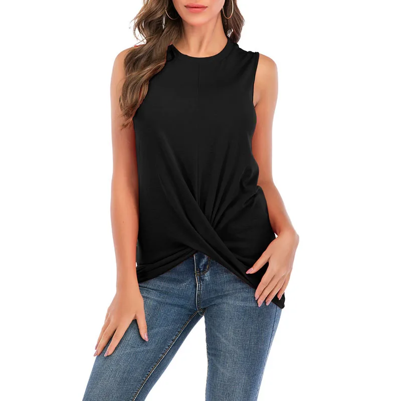 Женская футболка без рукавов CINESSD однотонный синий офисный топ с круглым вырезом