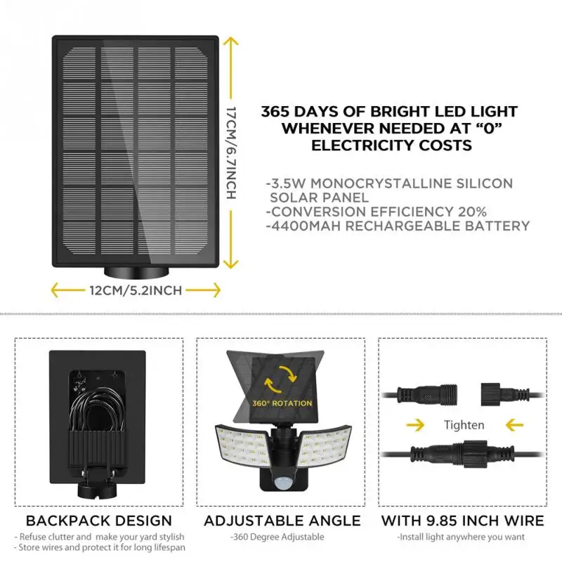 

Double Head Angle Adjustable Solar Lamp LED Wall Mount IP65 Waterproof Yard Balcony Street Light Outdoor Lighting