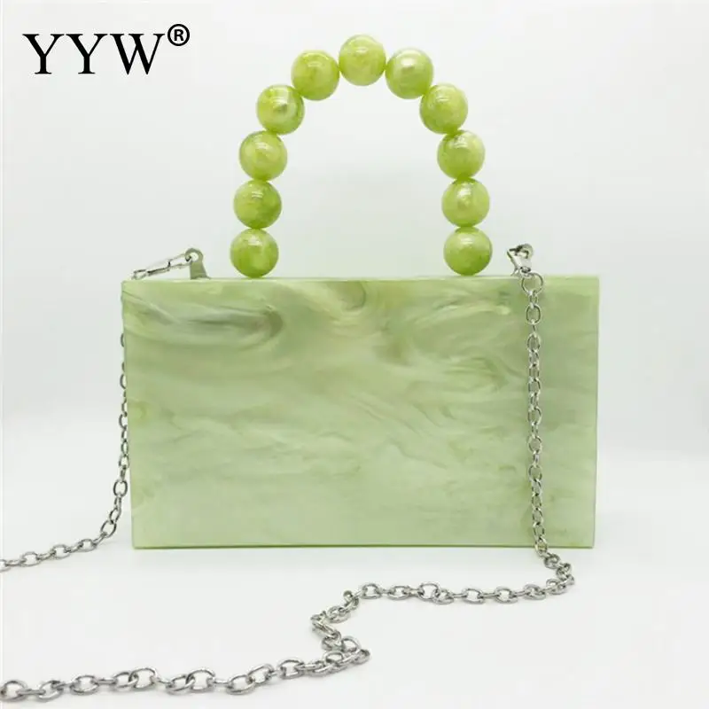 

Green Beading Handle Acrylic hard-surface Handbag 2021 Street Style Womens Hand Bags New Arrival Party Handbag Clutch Wallet