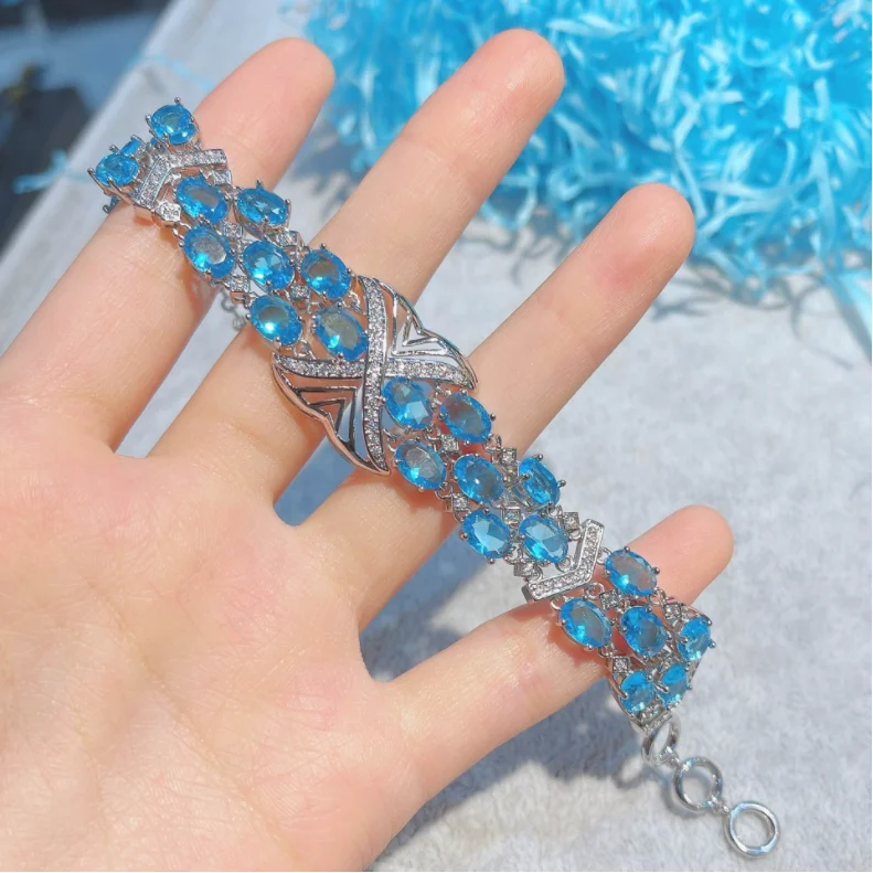 

Women Natural Topaz Bracelet 925 Silver Jewelry 4*6 Light Luxury Temperament Ins Jewelry Wholesale