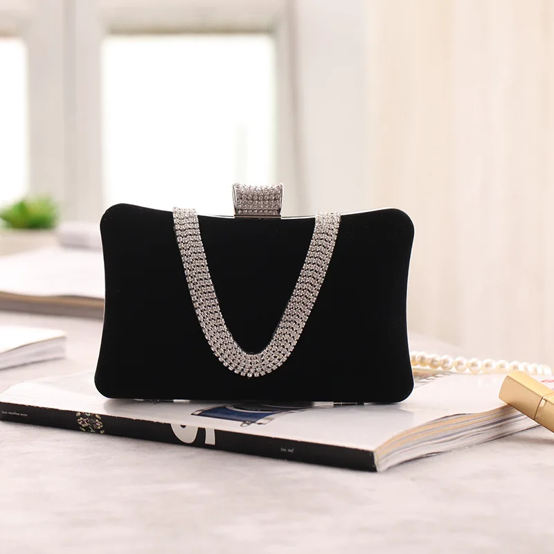 

U Design Women Diamonds Handbags Velvet Metal Luxury Evening Bags Box Holder Wedding Party Day Clutch