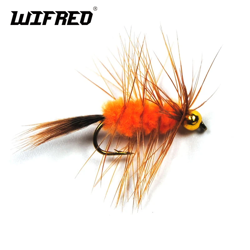 Wifreo 6 шт. 10 # бусины головки коричневые Hackle оранжевые шерстяные черви насекомые