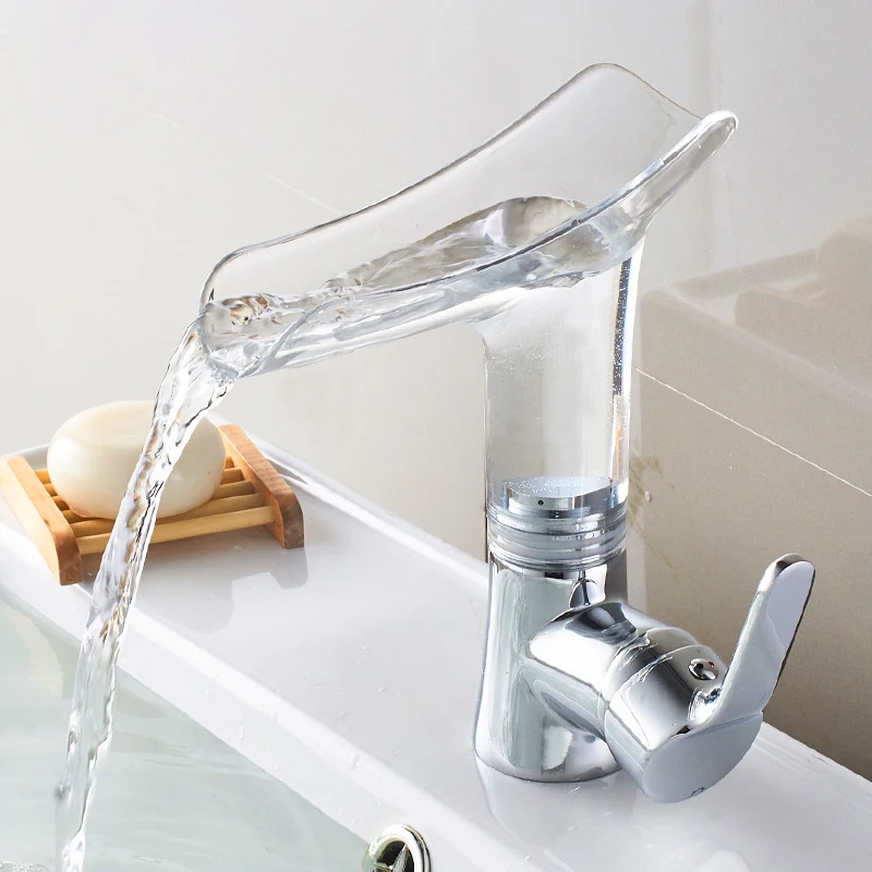 

Смесители для раковины водопад для ванной светящийся смеситель для горячей и холодной воды прозрачный смеситель с одной ручкой для раковин...