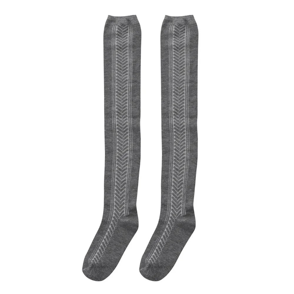 Dark Gray2 Женские чулки до бедра, длинные чулки выше колена, женские зимние однотонные Длинные теплые хлопковые вязаные чулки, calcetas largas mujer - Цвет: Dark Gray2