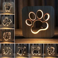 led usb night light wooden dog paw cat wolf head animal lamp novelty kid bedroom 3d decoration table lights child gift