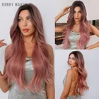 Женские длинные волнистые синтетические парики henmargu, черно-розовые парики для косплея, парики из термостойкого волокна средней длины