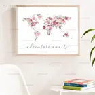 Скандинавская карта с розовыми цветами, Картина на холсте, Настенная картина, Современное украшение для дома, Модульная картина для спальни, Безрамная роспись