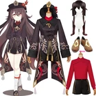 Genshin Impact Hutao косплей костюм парик косплей игра Ху Тао шляпа обувь китайский стиль женщины дети девочка кольца на Хэллоуин