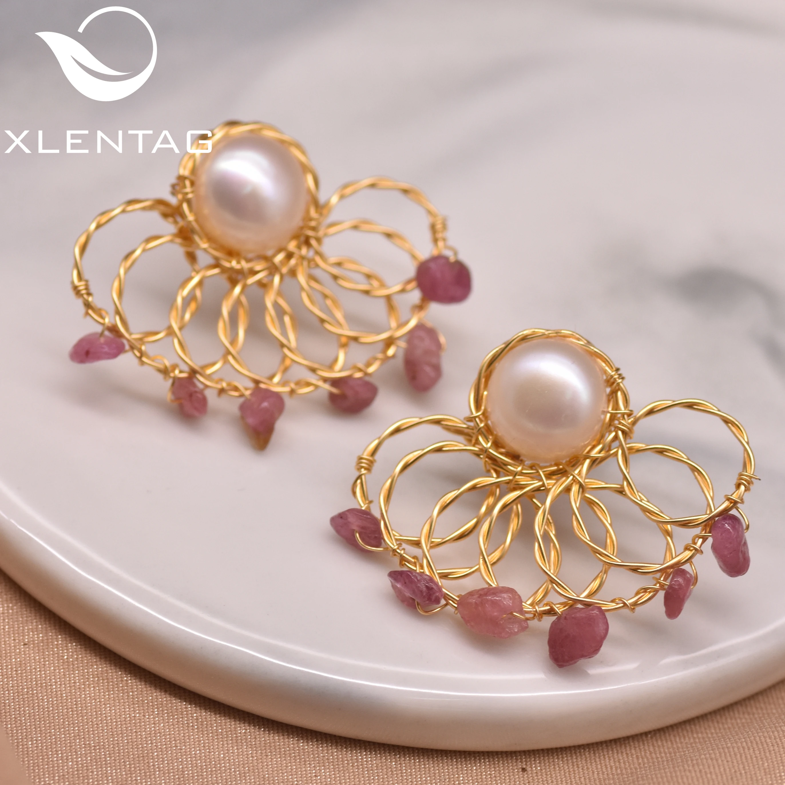 Xlentag натуральный пресноводный с жемчугом и нефритом Sutd серьги-клипсы часть иглы