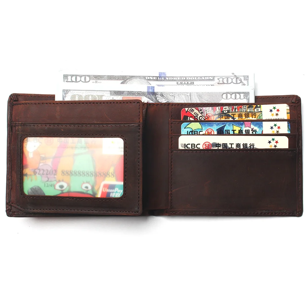 Кожаный мужской кошелек Crazy Horse с отделением для карт тисненый узор импортный