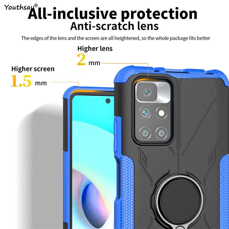 For Redmi 10 Case For Redmi 10 Cover Funda Shell Finger Ring Armor Shockproof Protective PC TPU Phone Bumper For Redmi 10