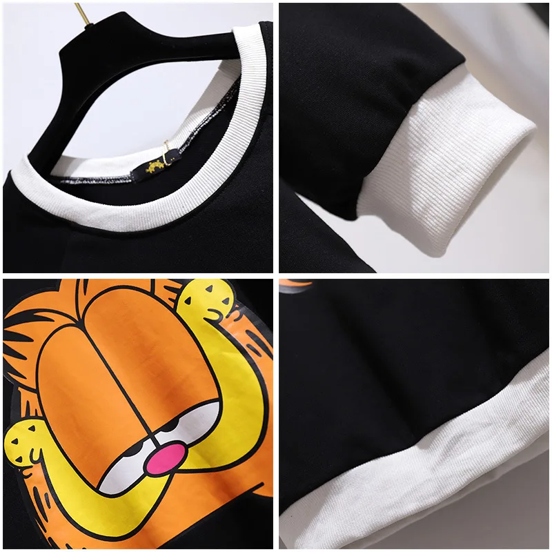 

Women's Fake Two-Pieces Hoodies Round Neck Long Sleeve Cartoon Black White Plus Size Sweatshirts for Women Spring and Autumn