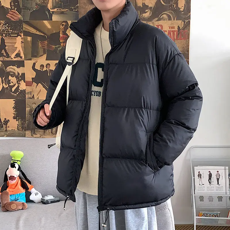 Korean Style Stand-up Collar Coat Men's Parka Warm Fashion Casual Short Coat Men Loose Winter Thicken Jacket Mens Clothes S-3XL