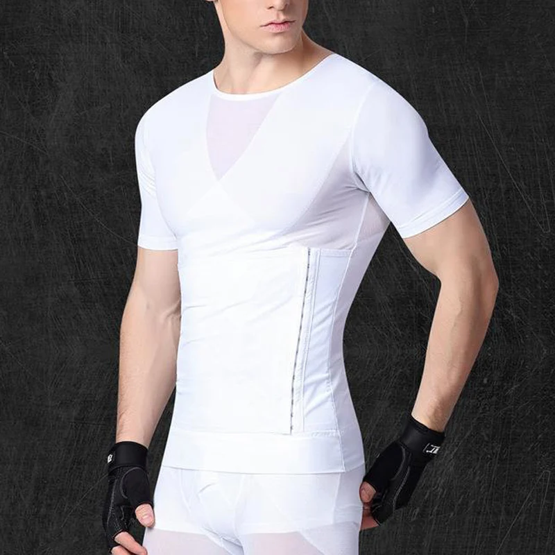 Мужская корректирующая одежда с молнией рубашка коротким рукавом топ